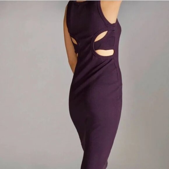 💜 Anthropologie T.La Rich Purple Cutout Midi Dress – Size Medium 💜 - Picture 3 of 10